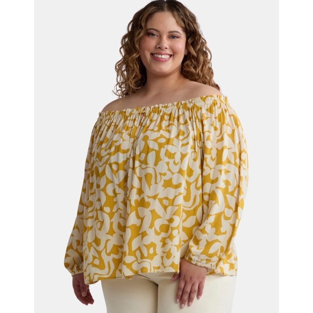 Terra & Sky Gold Ruffled Blouse Relaxed Fit